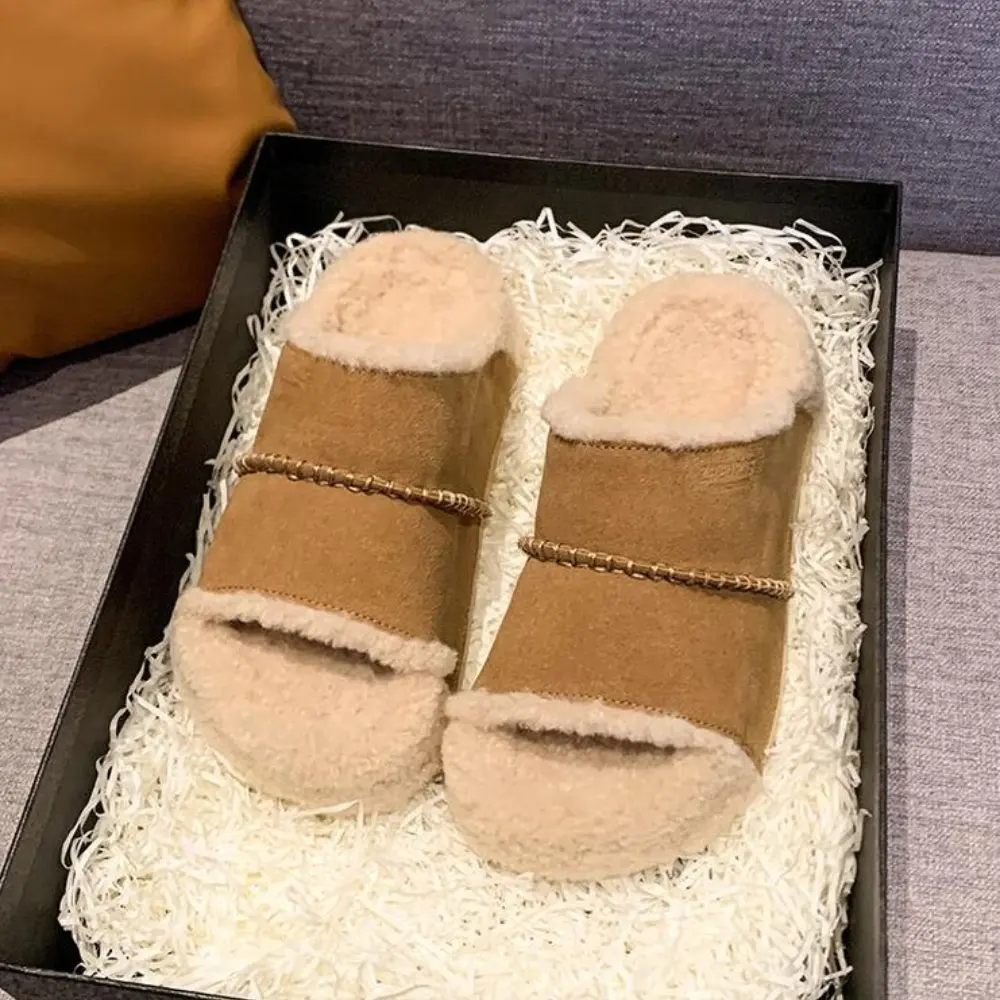 Shevalues Fuzzy Slippers Women Cork Footbed Fluffy Slide Sandals Open Toe Indoor House Shoes with Arch Support Adjustable Buckle