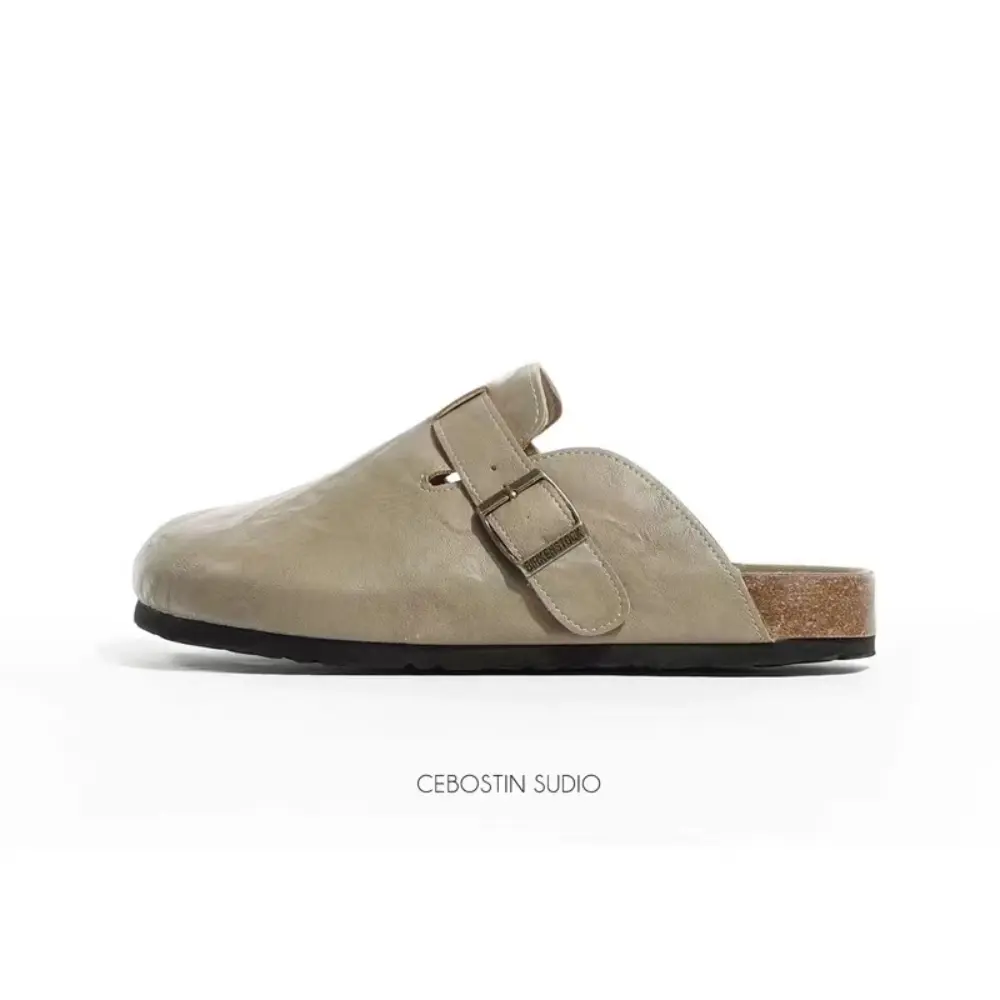 Retro Cork Clogs Slippers for Men Fashion Men Mules Shoe with Arch Support Unisex Classic Beach Shoes Men's Suede Sandals