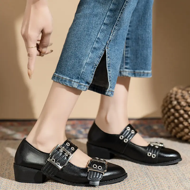 New Women's Sandals Pointed Shoes 2024 Spring Fashion Willow Nails Thick Heel Women's Single Shoe Flats Large Size