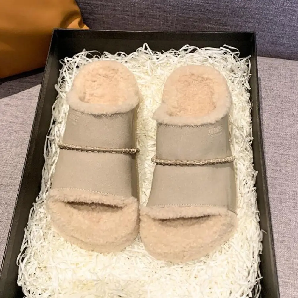 Shevalues Fuzzy Slippers Women Cork Footbed Fluffy Slide Sandals Open Toe Indoor House Shoes with Arch Support Adjustable Buckle