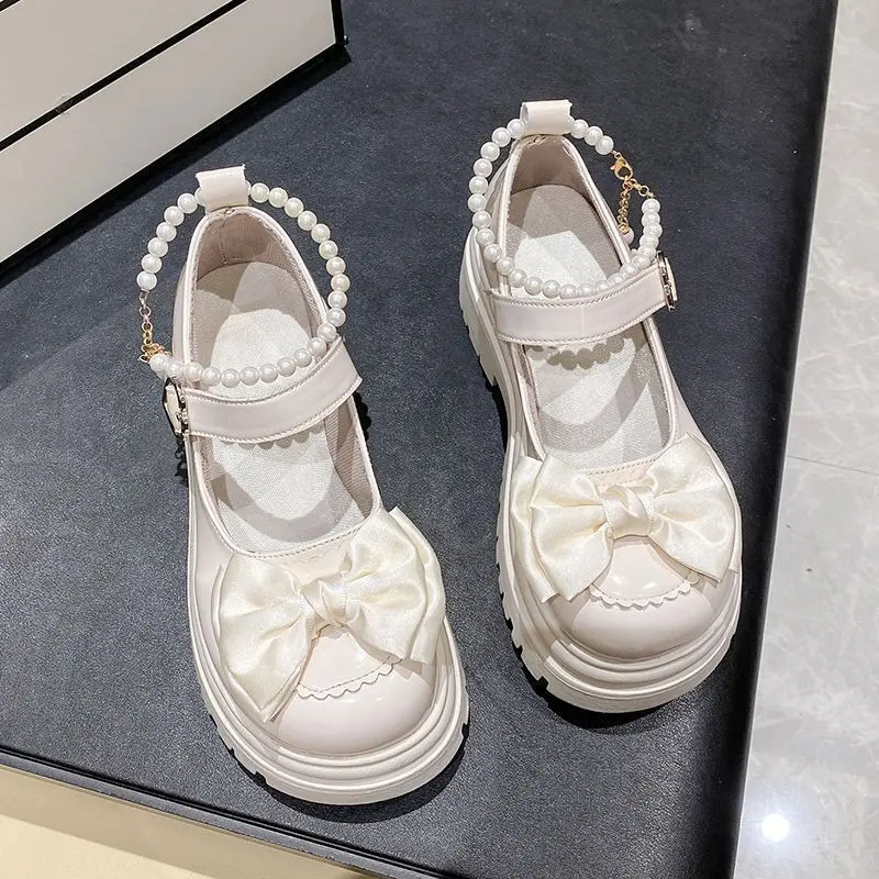 2024Women Thick Platform Mary Janes Lolita Shoes Party Pumps Summer  New Sandals Bow Chain Mujer Shoes Fashion Oxford Zapatos