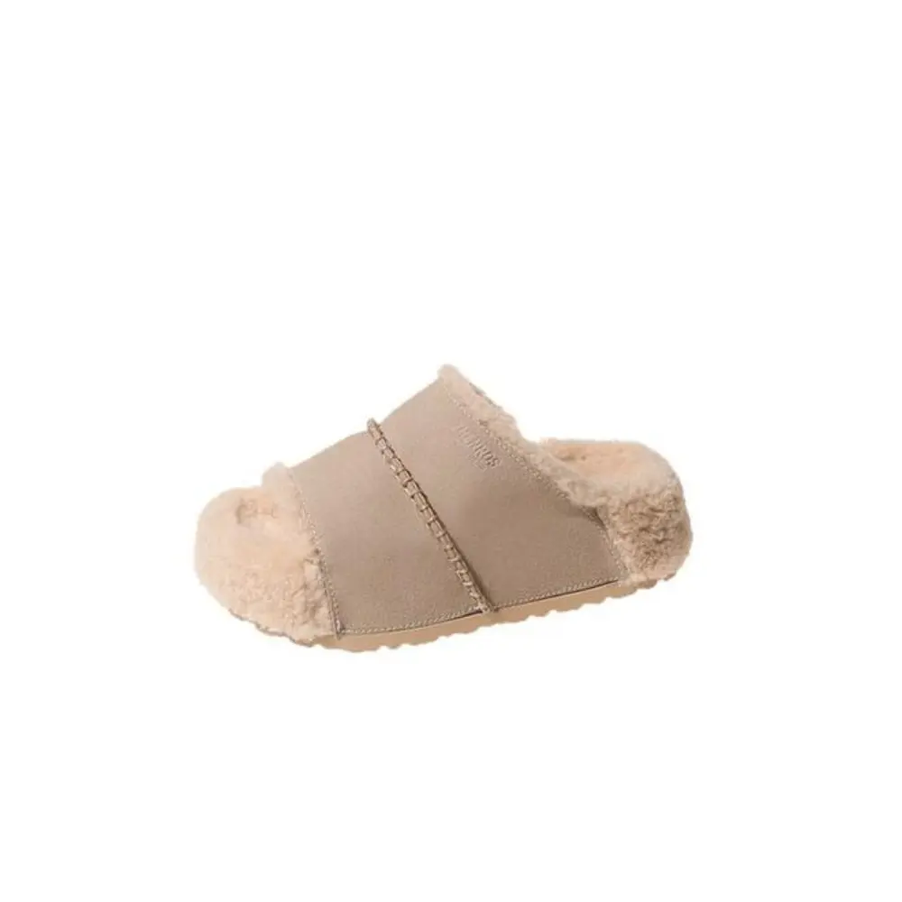 Shevalues Fuzzy Slippers Women Cork Footbed Fluffy Slide Sandals Open Toe Indoor House Shoes with Arch Support Adjustable Buckle