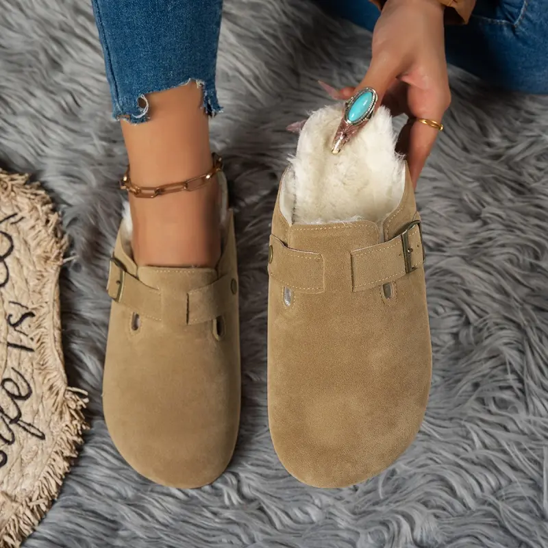 Comwarm Fur Lined Clogs for Women Men Winter Fuzzy Cork Slippers Fur Cork Mules Short Plush House Cork Shoes Winter Zuecos Mujer