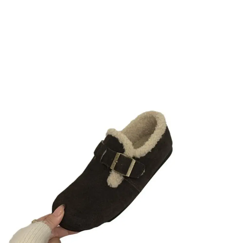 2024Winter Retro Women's Lamb Wool Shoes Warm Fur Flat Loafers Women Outdoor Waterproof Ankle Boots Lazy Moccasin Driving Shoes
