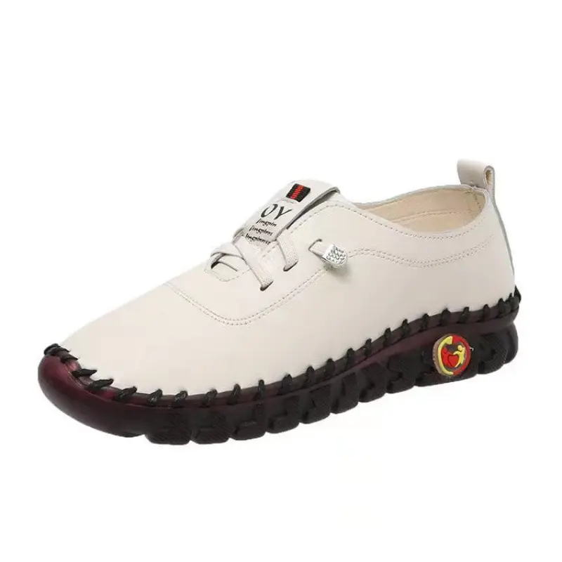 Women's Large Size 35-43 Yard PU Leather Sports Shoes Running Shoes Flat Bottom with Elastic Straps Shoes for Women Sneakers