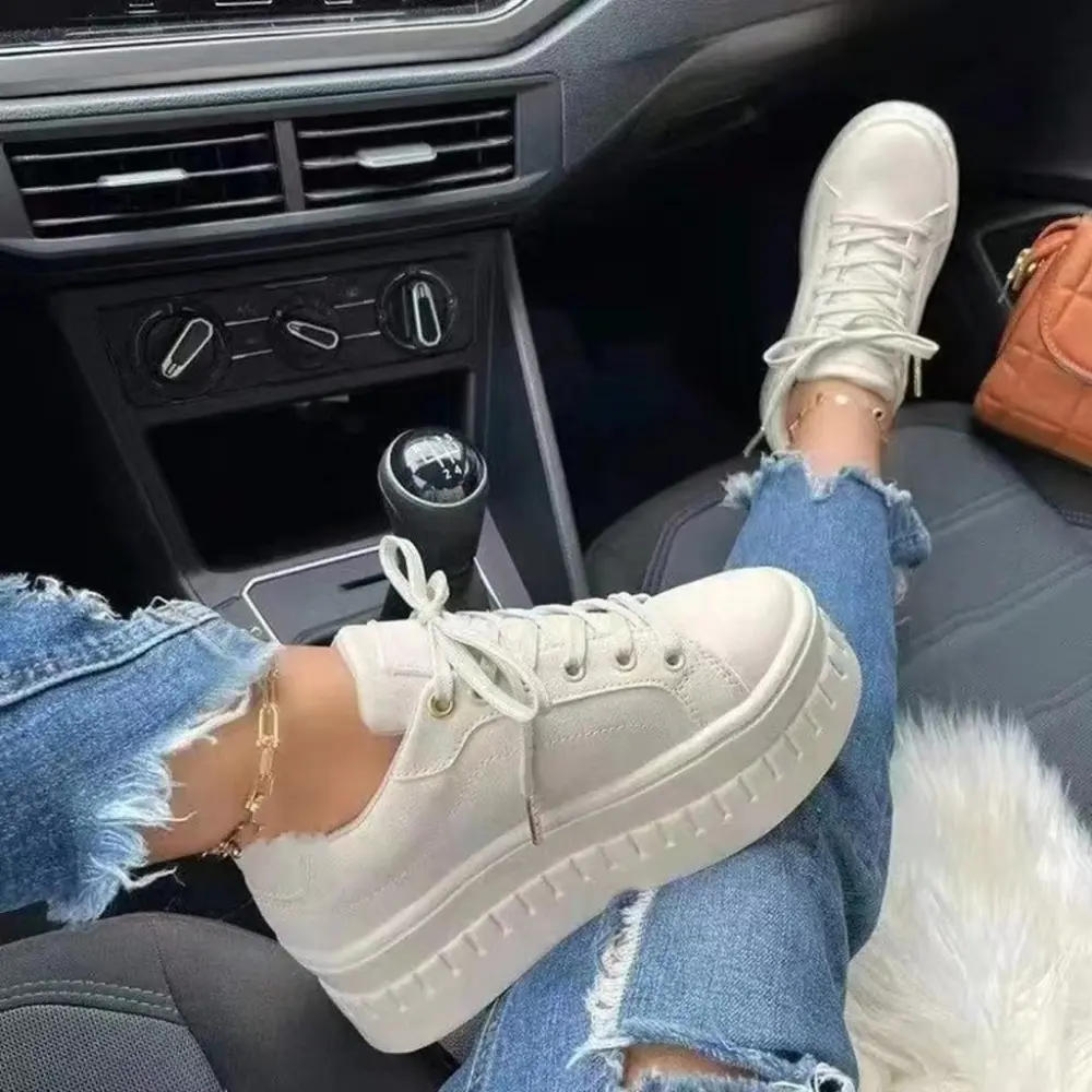 Shoes Casual Shoes for Women 2024New Platform Sneakers Solid Color Ladies Footwear Trend Lightweight PU Vulcanized Shoes