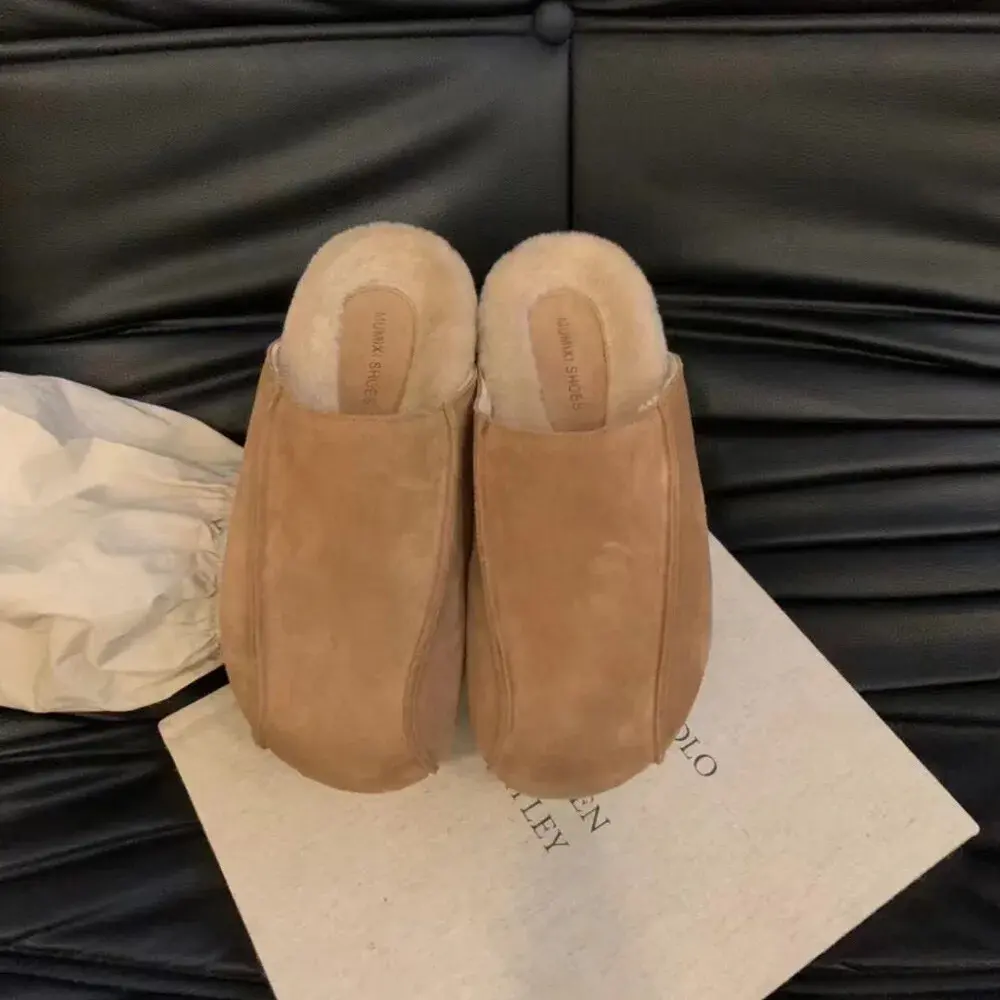 Comwarm Fur Lined Clogs for Women Men Winter Fuzzy Cork Slippers Fur Cork Mules Short Plush House Cork Shoes Winter Zuecos Mujer