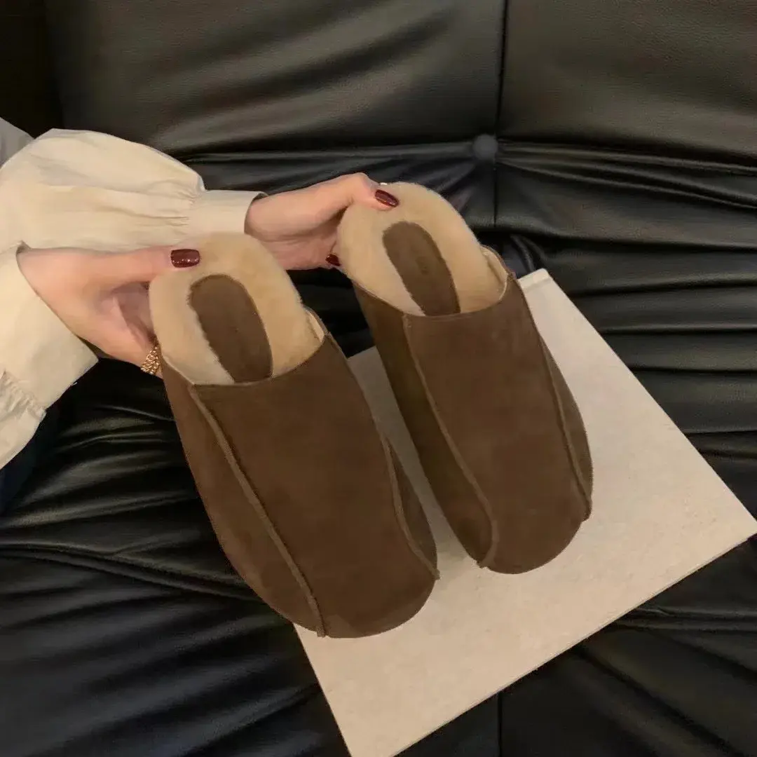Comwarm Fur Lined Clogs for Women Men Winter Fuzzy Cork Slippers Fur Cork Mules Short Plush House Cork Shoes Winter Zuecos Mujer