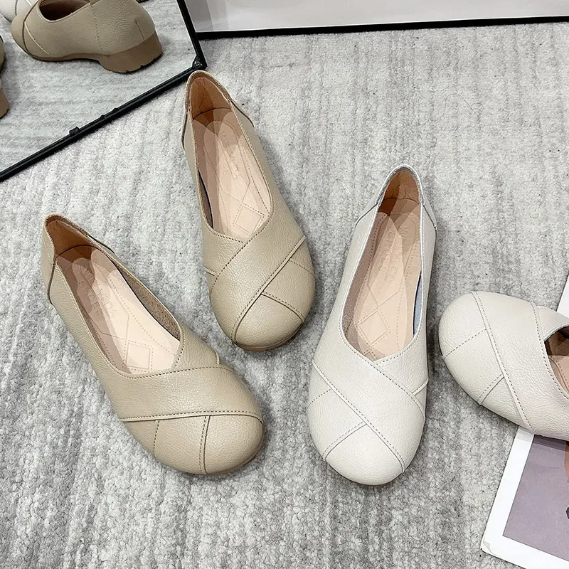Genuine Leather Spring Autumn Handmade Flats Ballerina Shoes Women Loafers Comfortable Soft Leather Women Flats Shoes