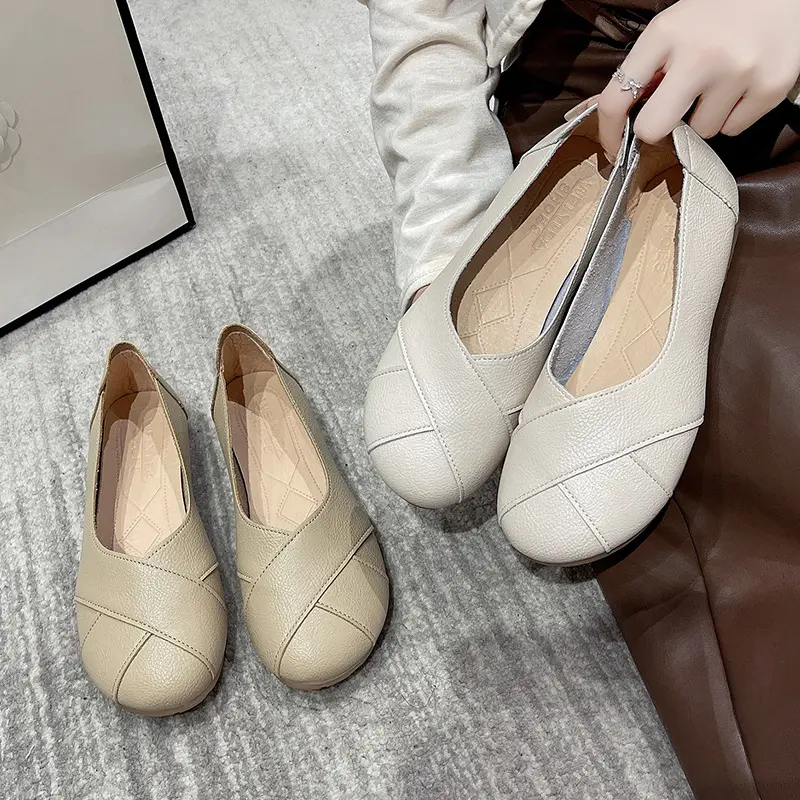 Genuine Leather Spring Autumn Handmade Flats Ballerina Shoes Women Loafers Comfortable Soft Leather Women Flats Shoes