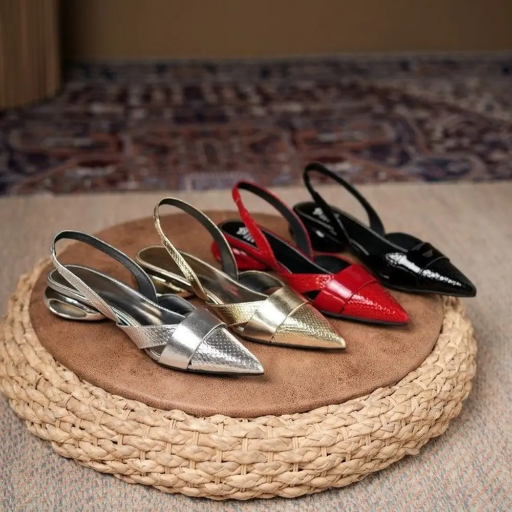 Women Sexy Pointed Toe Sandals Summer New French Elegant Single Shoes Luxury Low Heeled Shoes 2024 Women Thick Heeled Sandals