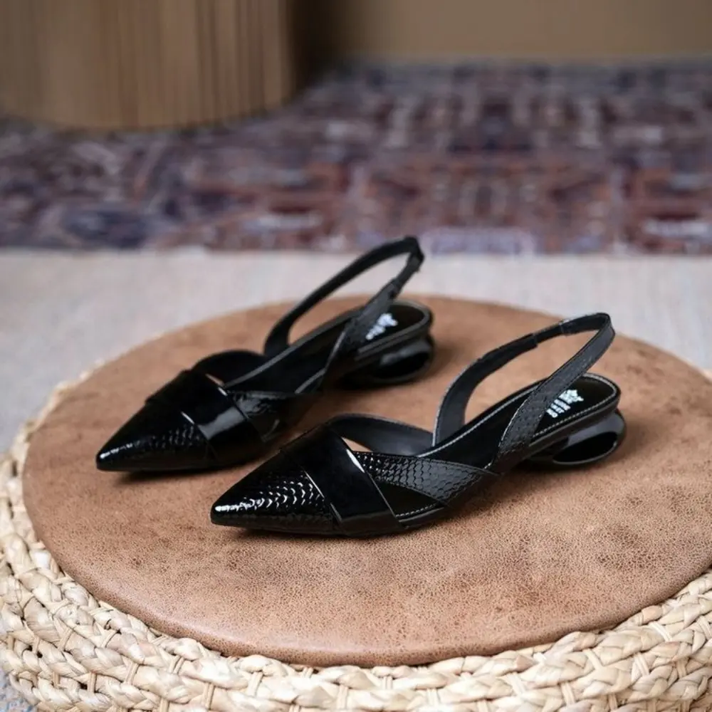 Women Sexy Pointed Toe Sandals Summer New French Elegant Single Shoes Luxury Low Heeled Shoes 2024 Women Thick Heeled Sandals
