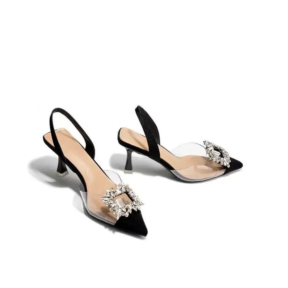 Summer Women High Heels Shoes Luxury Crystal Women Sandals Designer Pointed Toe Pumps Transparent Sexy Women Sandalias De Mujer