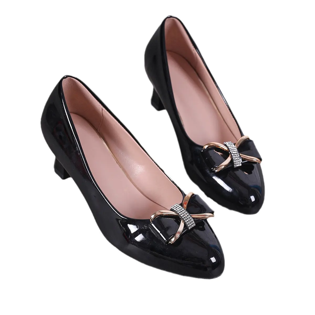 2024 Spring/Summer Women's Office Mary Janes Shoes Patent Leather Dress Square Head Square Heel Solid Color Women's Shoes