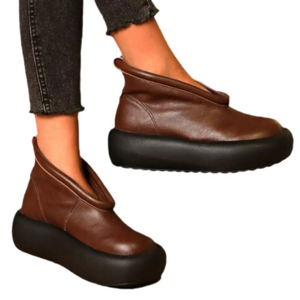 2024 Retro Fashionable Flat Ankle Boots Women's Slip-on Comfort Thick Sole Shoes Luxury Short Fashion Boots