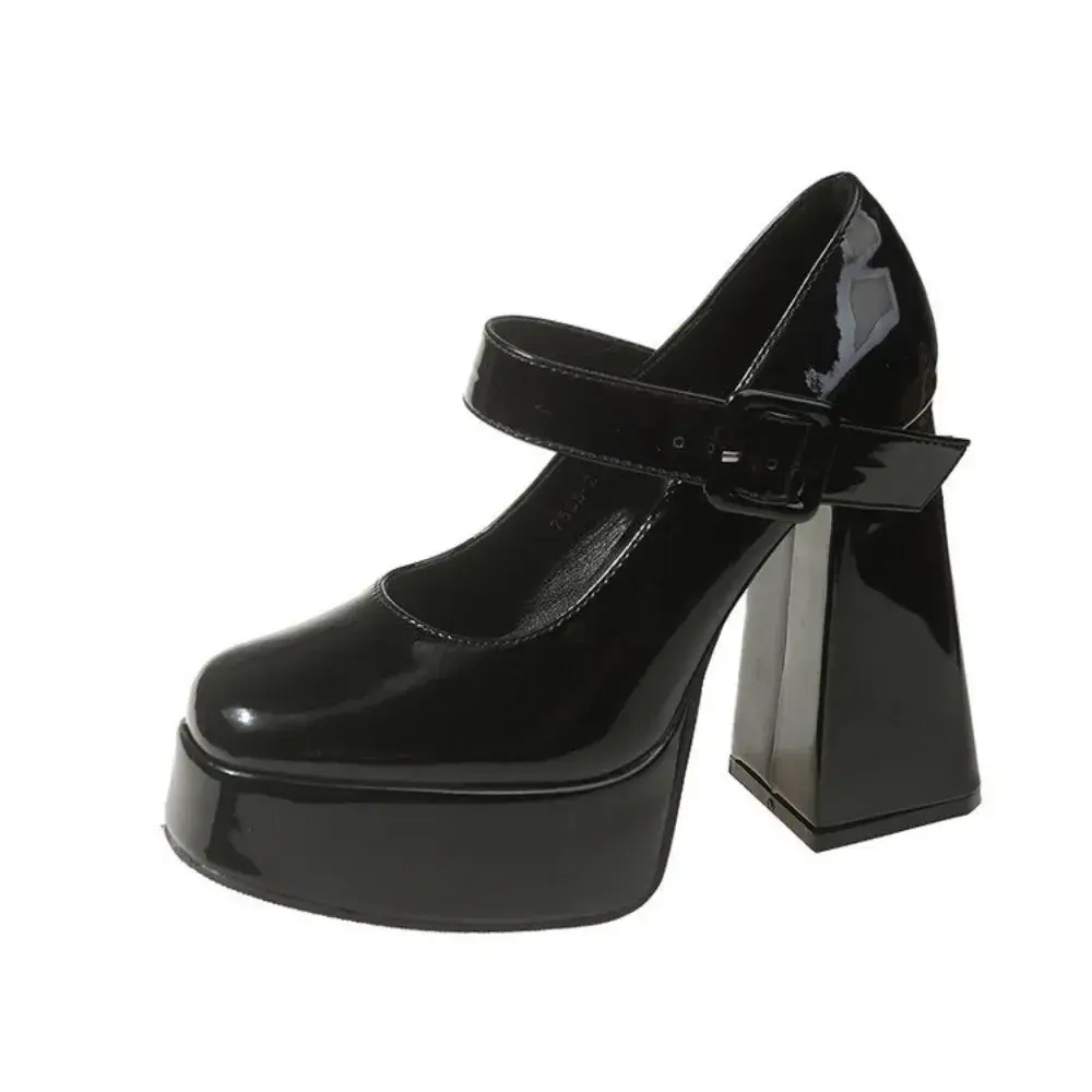 Mary Janes Vintage Black Sandals Woman Buckle Non-Slip Casual Medium Heels Office Ladies Solid Elegant Heels Korean 2025 Summer