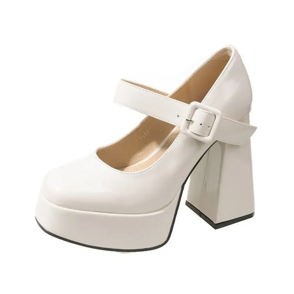 Mary Janes Vintage Black Sandals Woman Buckle Non-Slip Casual Medium Heels Office Ladies Solid Elegant Heels Korean 2025 Summer