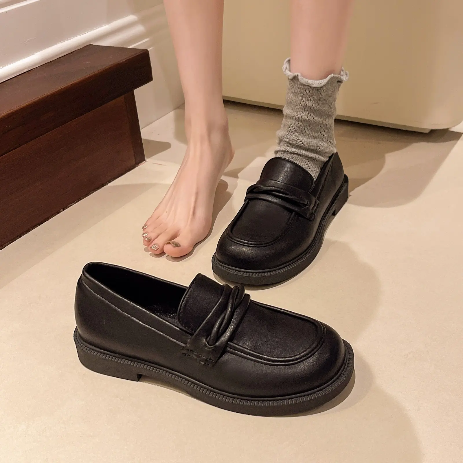 Women's Casual Loafers 2024 New PU Waterproof Thick-soled Women's Shoes Elegant Bow Designer Office Shopping Zapatillas Mujer