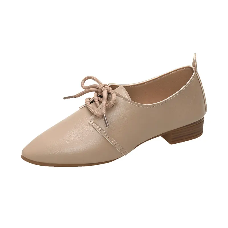 British Style Women's Shoes  Autumn New Lace-up Small Leather Shoes Women All Flat Pointed Female Soft Soles Large Size Shoes