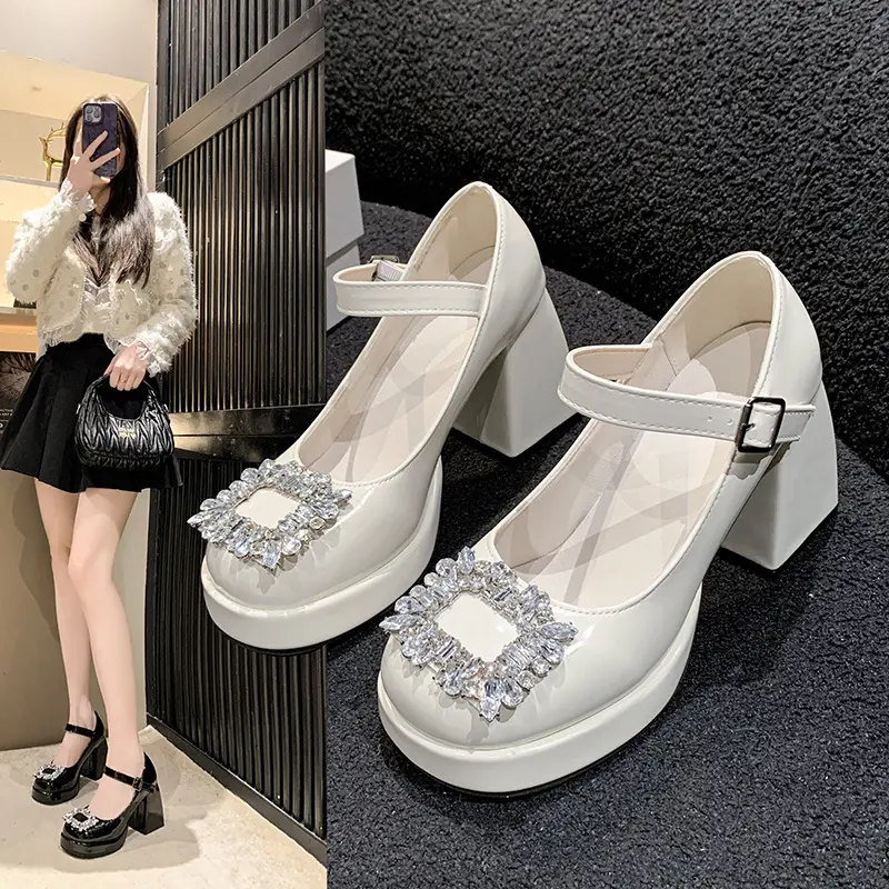 Low Heel Rhinestone Sandals Women Shoes 2024 New Summer Fashion Square Headed Heels Shoes for Women Sandalias De Mujer