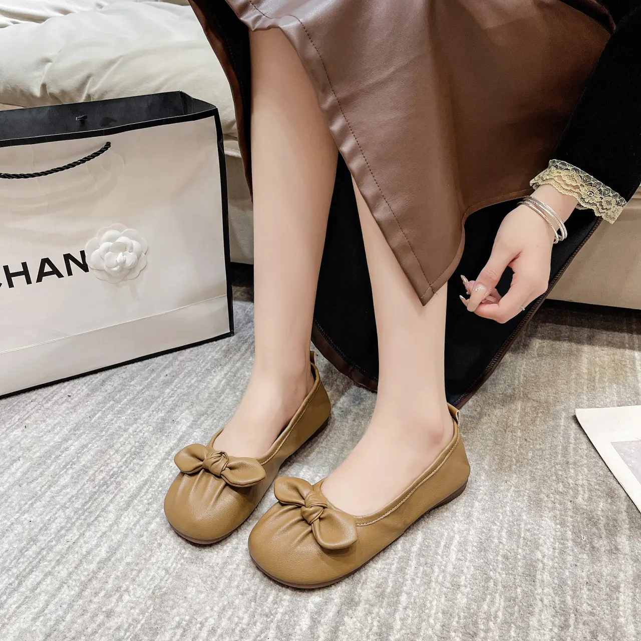 Thin Sole Foldable Ballet Flats Women Travel Hotel Shoes Wide Foot Ladies Butterfly Knot Loafers Woman Orthopedic Shoe