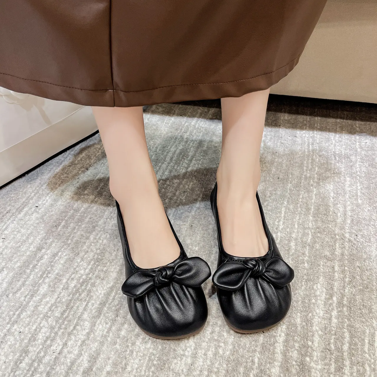Thin Sole Foldable Ballet Flats Women Travel Hotel Shoes Wide Foot Ladies Butterfly Knot Loafers Woman Orthopedic Shoe
