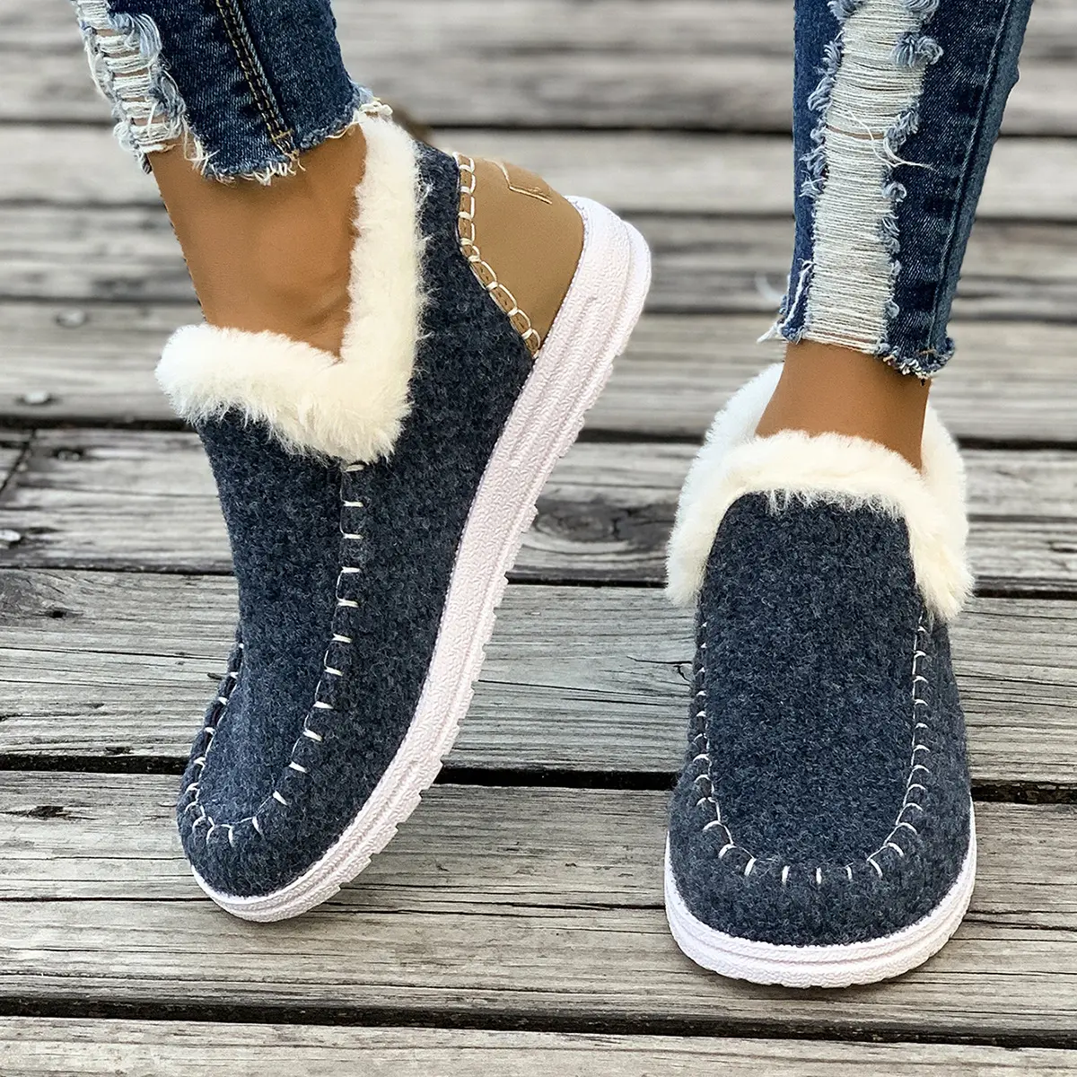Winter Flats Women Snow Ankle Boots Short Plush Cotton Shoes Winter Designer Warm Casual Shoes 2024 Trend Walking Zapatos Ladies