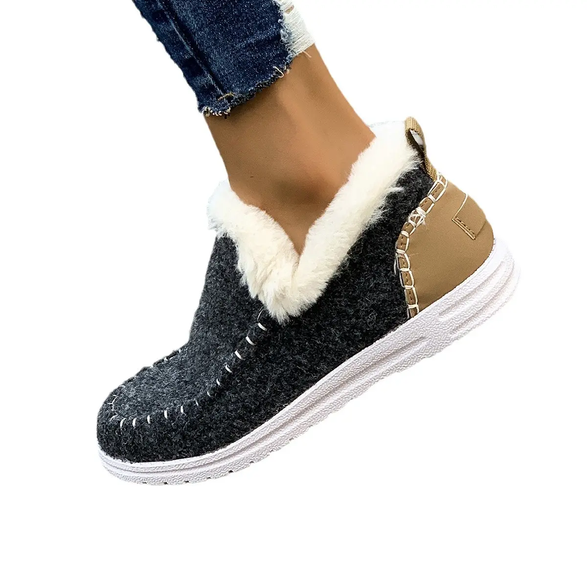 Winter Flats Women Snow Ankle Boots Short Plush Cotton Shoes Winter Designer Warm Casual Shoes 2024 Trend Walking Zapatos Ladies