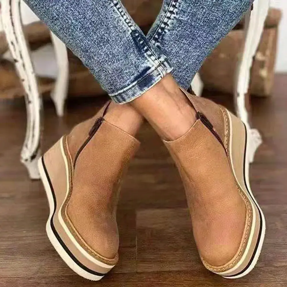 Shoes for Women 2024 Fashion Boots Zip Women's Round Head High Heels Autumn Winter Cowboy Wedge Shoes Ladies Botas De Mujer