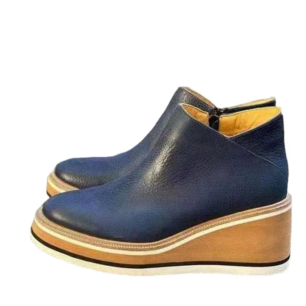 Shoes for Women 2024 Fashion Boots Zip Women's Round Head High Heels Autumn Winter Cowboy Wedge Shoes Ladies Botas De Mujer