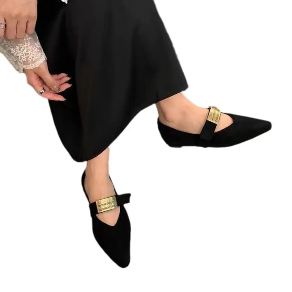 Retro Mary Janes Shoes Women Suede Luxury Heels Trend Pointed Toe Wedges Autumn Casual Shoes Woman Elegant Dress Zapatos Mujer