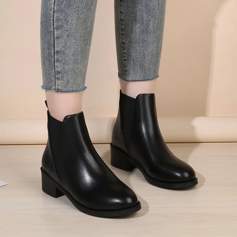Women Casual Business Party Formal Dress Sexy High Heel Boots Black Cow Leather Shoes Point Toe Ankle Boot Zapatos Fashion 2024