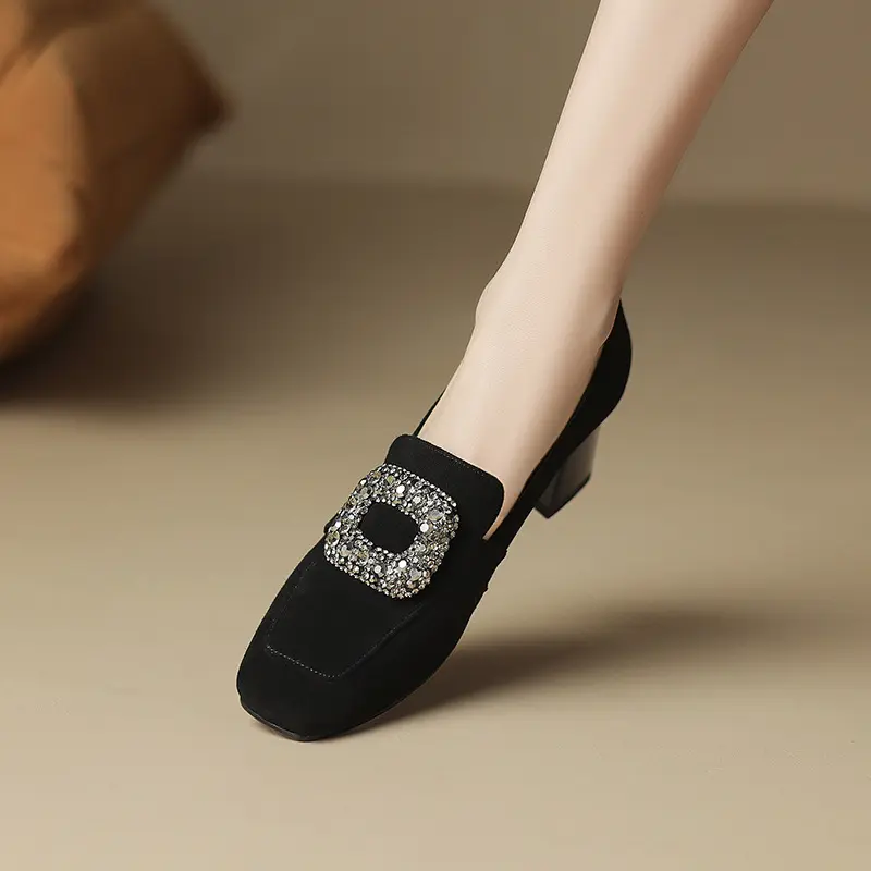 New Spring Winter Classic Women Flock Office Pumps Square High Heels Work Wedding Shoes Lady Pumps
