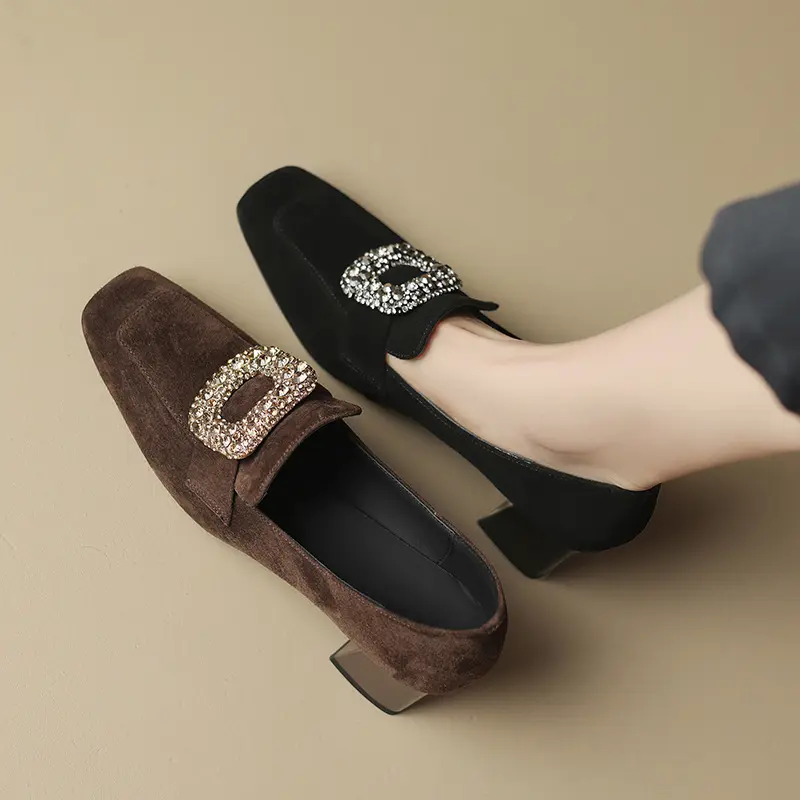 New Spring Winter Classic Women Flock Office Pumps Square High Heels Work Wedding Shoes Lady Pumps