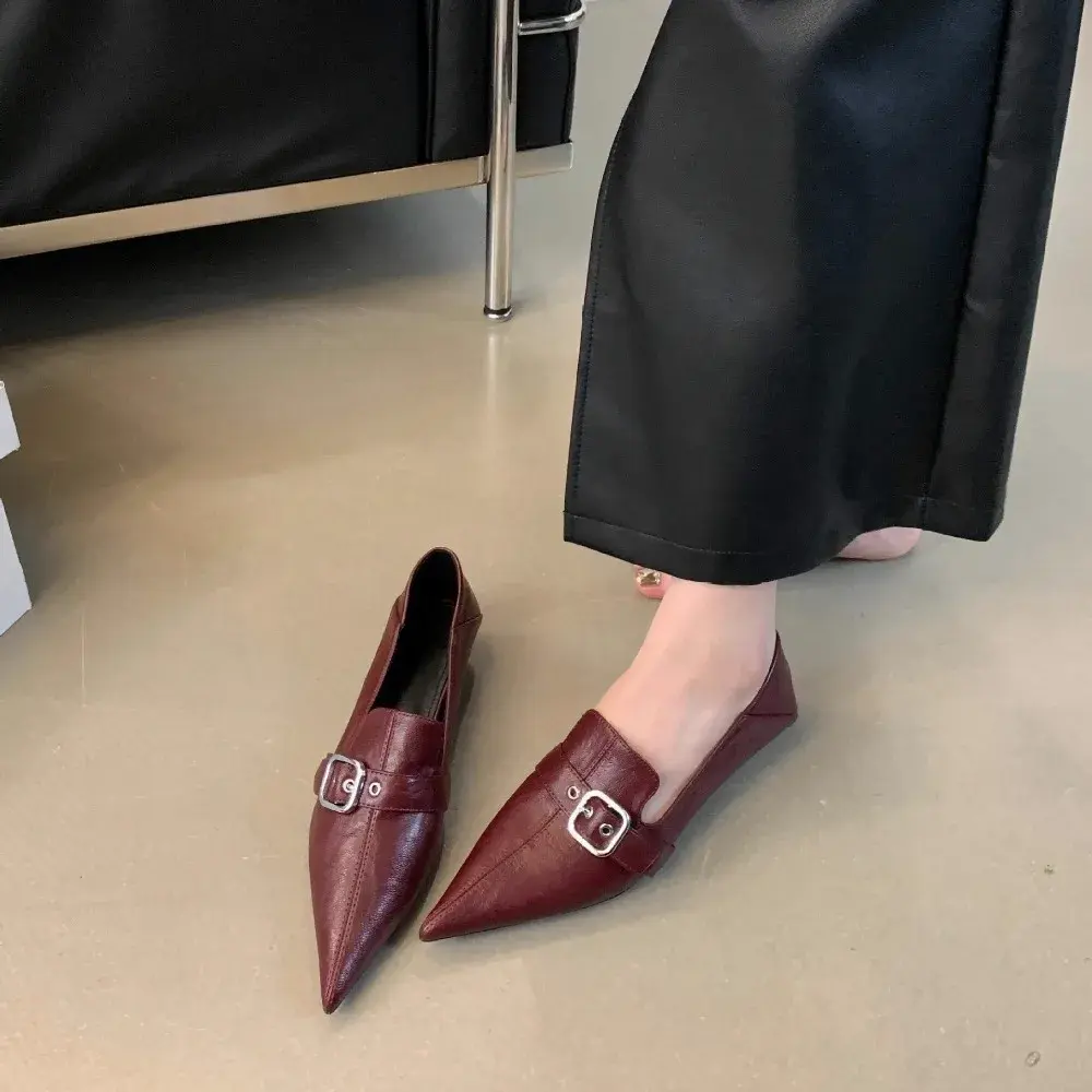 2024 Summer Footwear with Heel Office Shoes for Women Normal Leather Pointed Toe Shoes Spring Designer Loafers Shoes Zapatillas