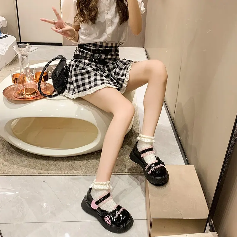 2024 New Fashion Buckle Women's Pumps Spring Autumn Mary Jane Round Toe Solid Butterfly Knot Platform Casual Ladies Shoes