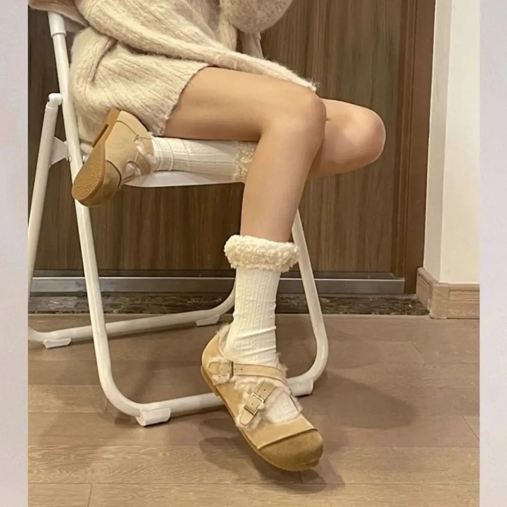 2024 Autumn Winter New Velvet Warm Cowhide Women's Warm Shoes Wearing Belt Buckle Doudou Shoes Snow Boots Fashion Women's Shoes