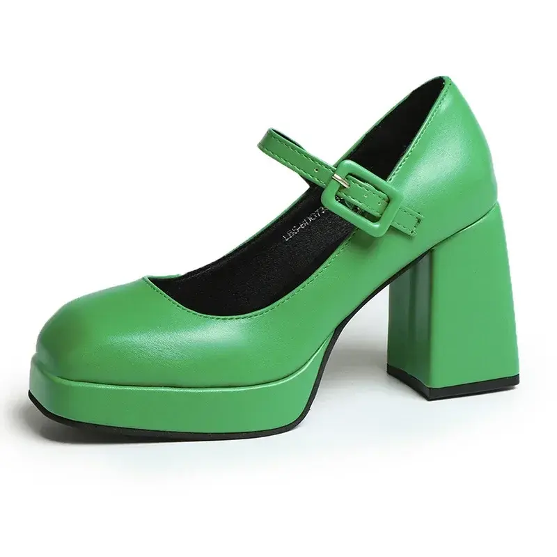 Mary Janes Vintage Black Sandals Woman Buckle Non-Slip Casual Medium Heels Office Ladies Solid Elegant Heels Korean 2025 Summer