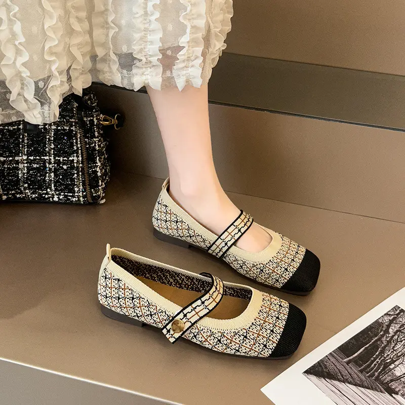 Lady Fashion Mary Janes Shoes 2024 Spring Summer Ballet Flats Women Casual Shoes Flat Heel Non-slip Barefoot Shoes Square Toe