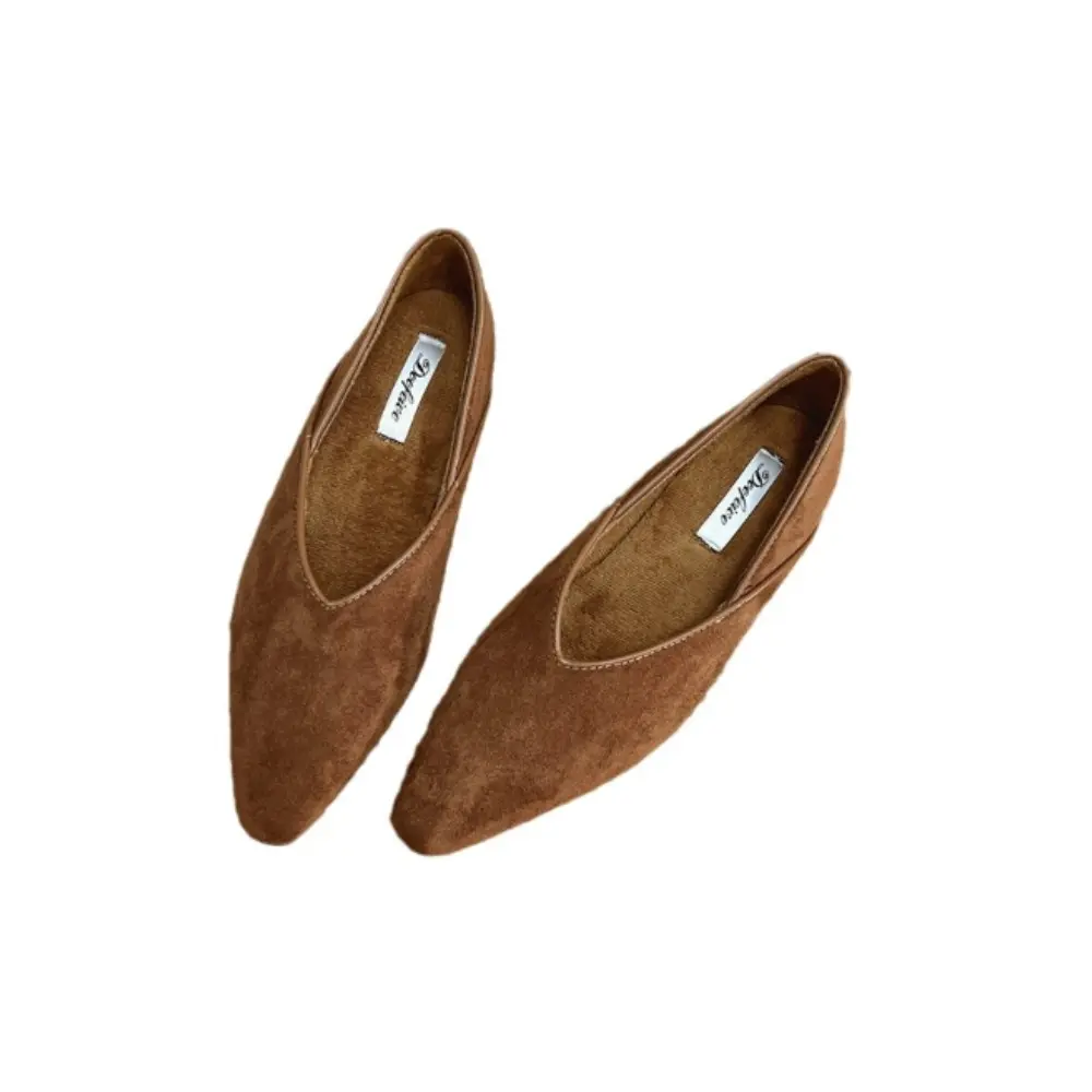 Sharp Pointed Leopard Print Single Shoes Suitable for Women's Suede Leather Commuting Pairs in Autumn and Winter, Flat Shoes