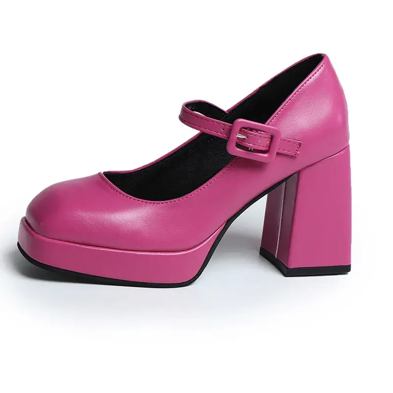 Mary Janes Vintage Black Sandals Woman Buckle Non-Slip Casual Medium Heels Office Ladies Solid Elegant Heels Korean 2025 Summer