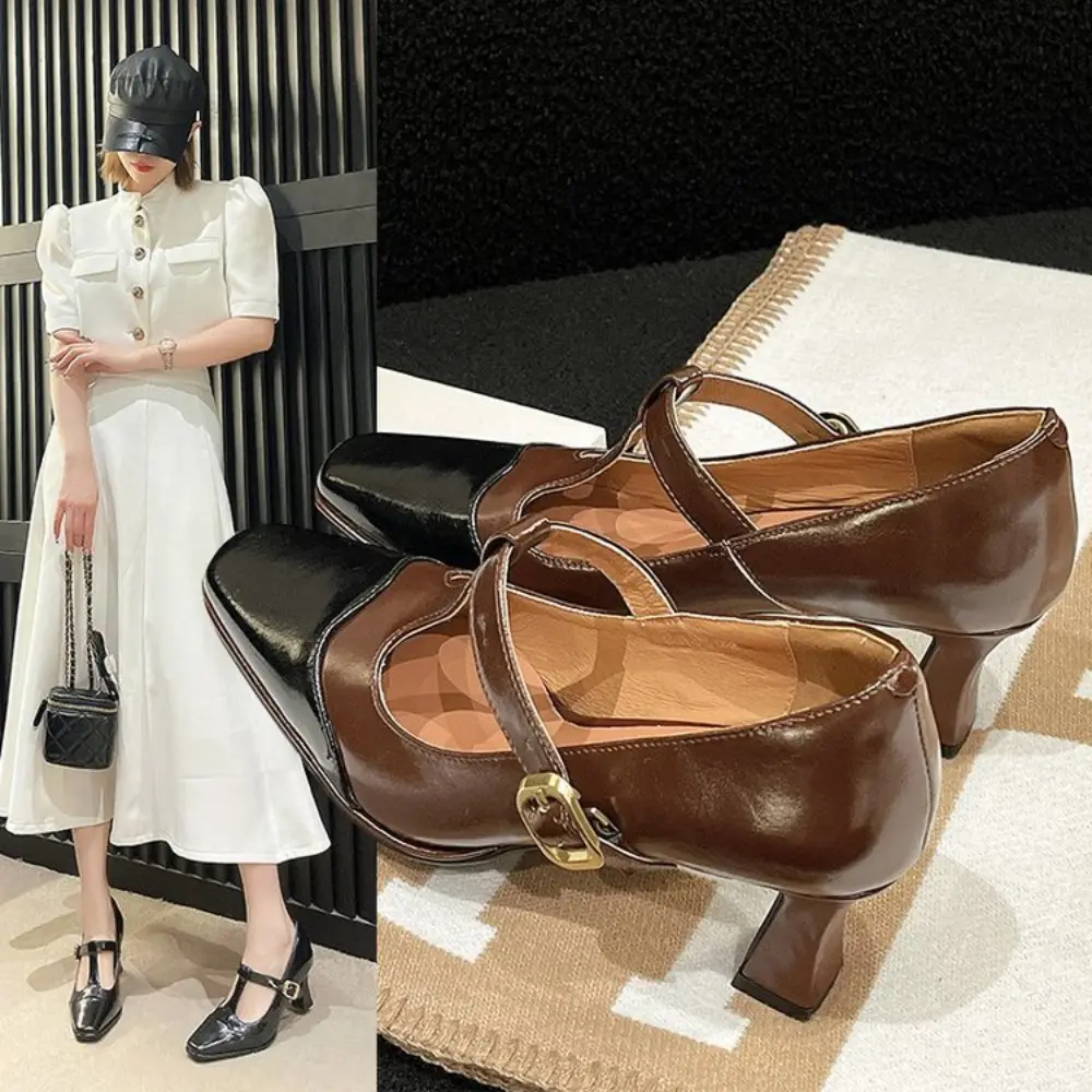 2024 New Women's Loafers Solid Color Flat Shoes for Women Patent Leather Shallow Mouth Commuter Daily Casual Shoes Square Heel