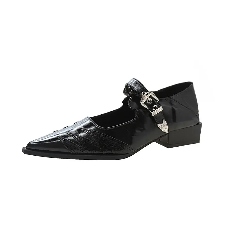 2024 Spring Retro Women's High-Heeled Shoes Fashion Mid Heel Pointed Toe Party Shoes Women Chunky Mary Jane Shoes Zapatillas