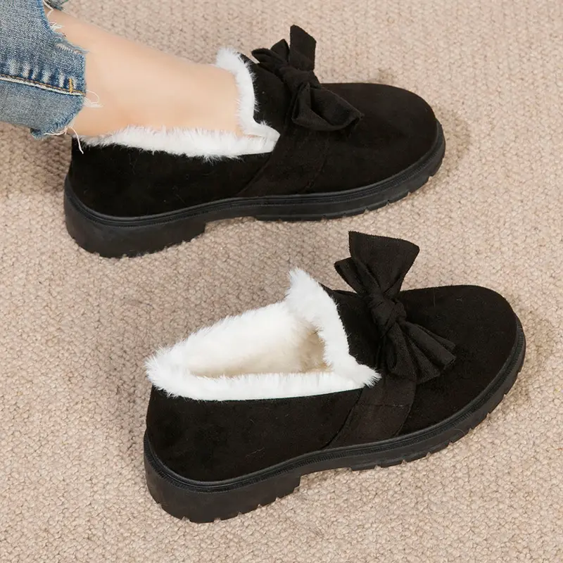 Winter Women Short Plush Warm Snow Boots Casual Shoes New Non-slip Bowknot Snow Boots Female Casual Slip-on Shoes Zapatos Mujer