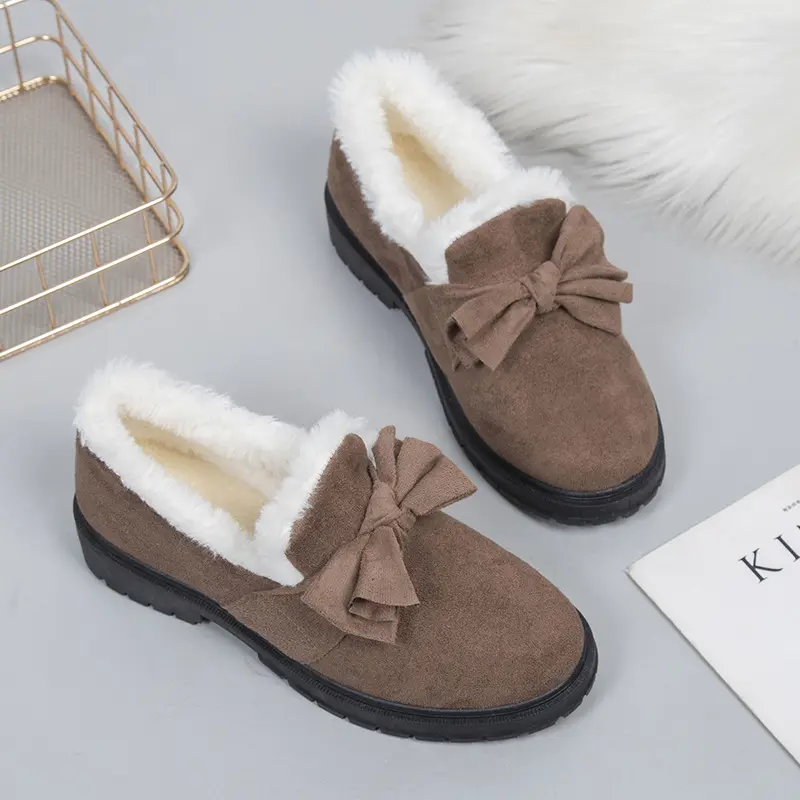 Winter Women Short Plush Warm Snow Boots Casual Shoes New Non-slip Bowknot Snow Boots Female Casual Slip-on Shoes Zapatos Mujer