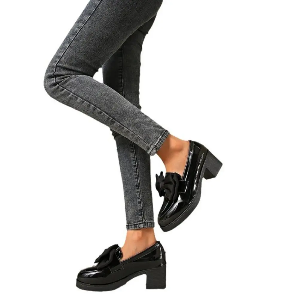 Women's Casual Loafers 2024 New PU Waterproof Thick-soled Women's Shoes Elegant Bow Designer Office Shopping Zapatillas Mujer
