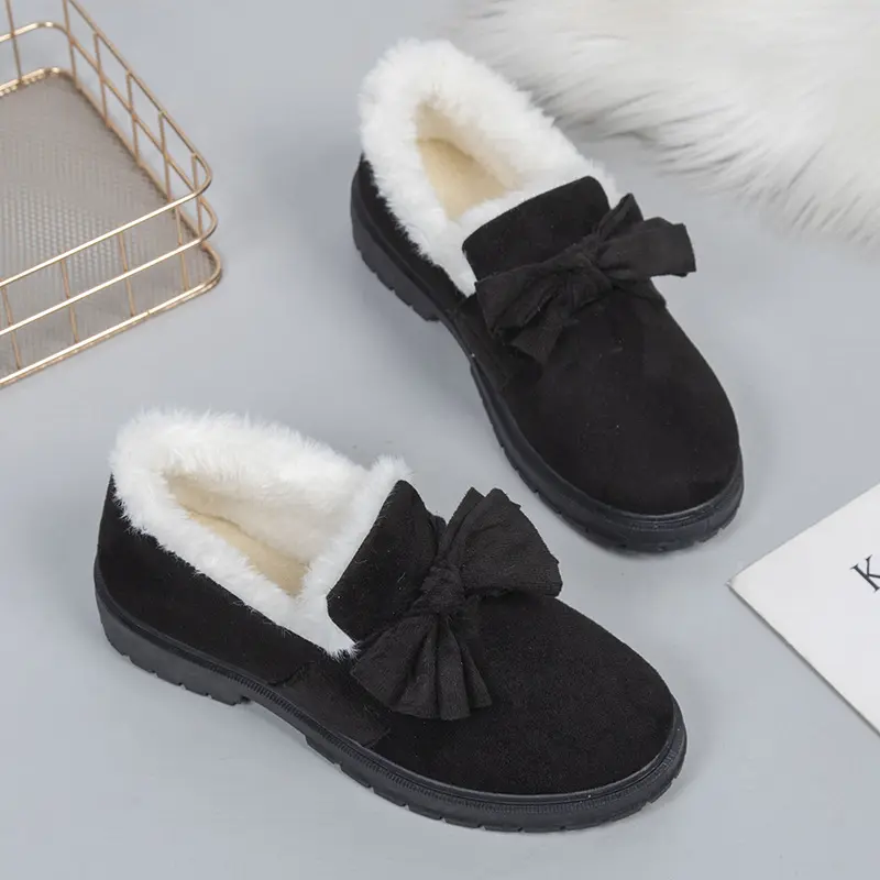 Winter Women Short Plush Warm Snow Boots Casual Shoes New Non-slip Bowknot Snow Boots Female Casual Slip-on Shoes Zapatos Mujer
