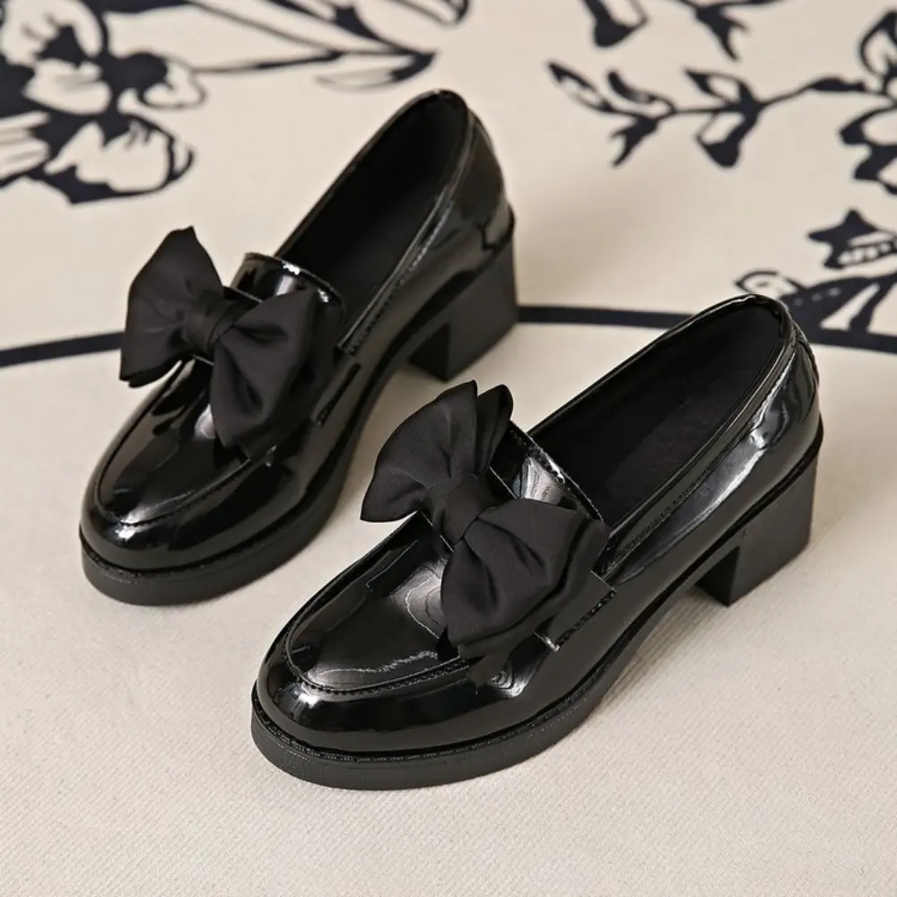 Women's Casual Loafers 2024 New PU Waterproof Thick-soled Women's Shoes Elegant Bow Designer Office Shopping Zapatillas Mujer