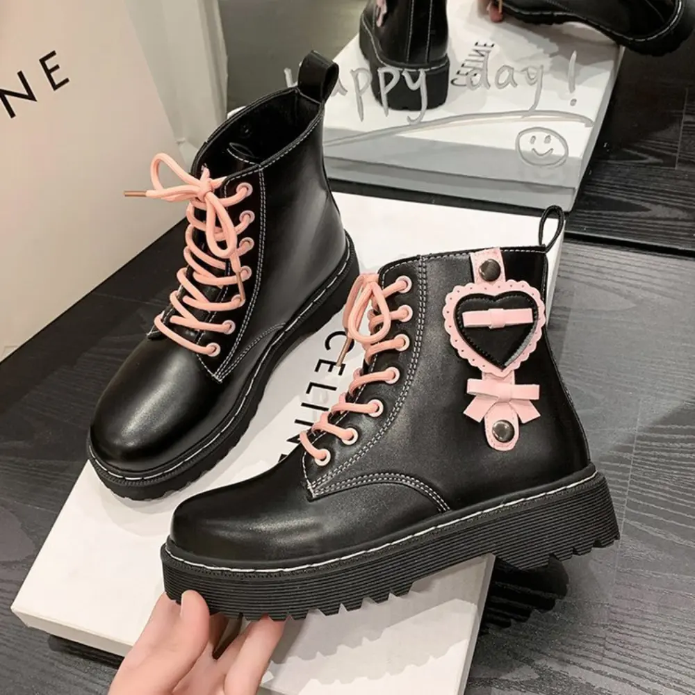 Fashion Thick Bottom Solid Color Boots For Women Plus Size Girly Pink Love Boots Women'S Side Zipper Thick Heels Women'S Shoes