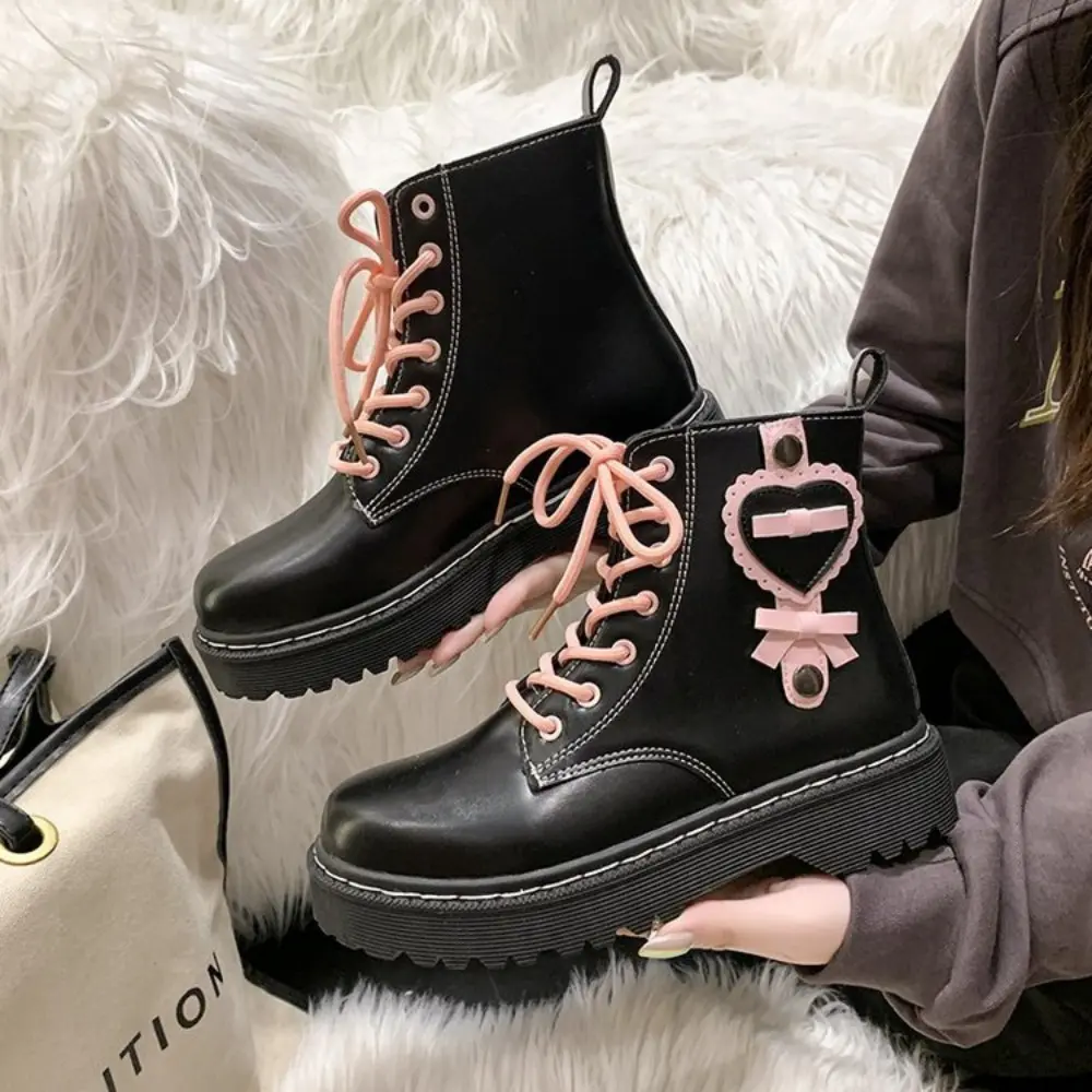 Fashion Thick Bottom Solid Color Boots For Women Plus Size Girly Pink Love Boots Women'S Side Zipper Thick Heels Women'S Shoes